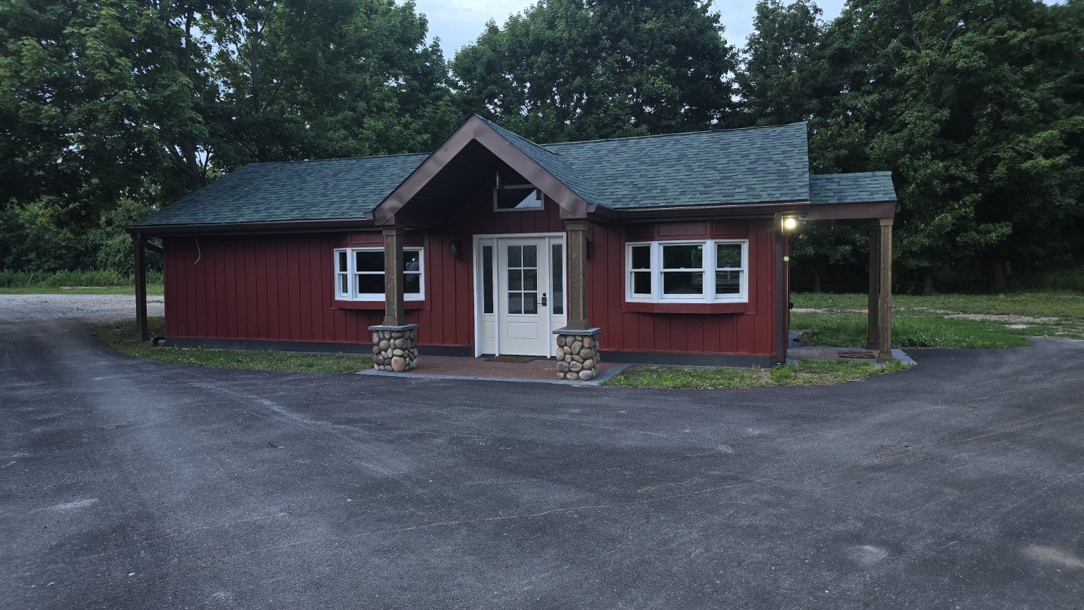 Small red farm building